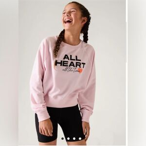 ATHLETA GIRL ALL DAY CREWNECK SWEATSHIRT Hydrangea Pink Graphic L NWOT